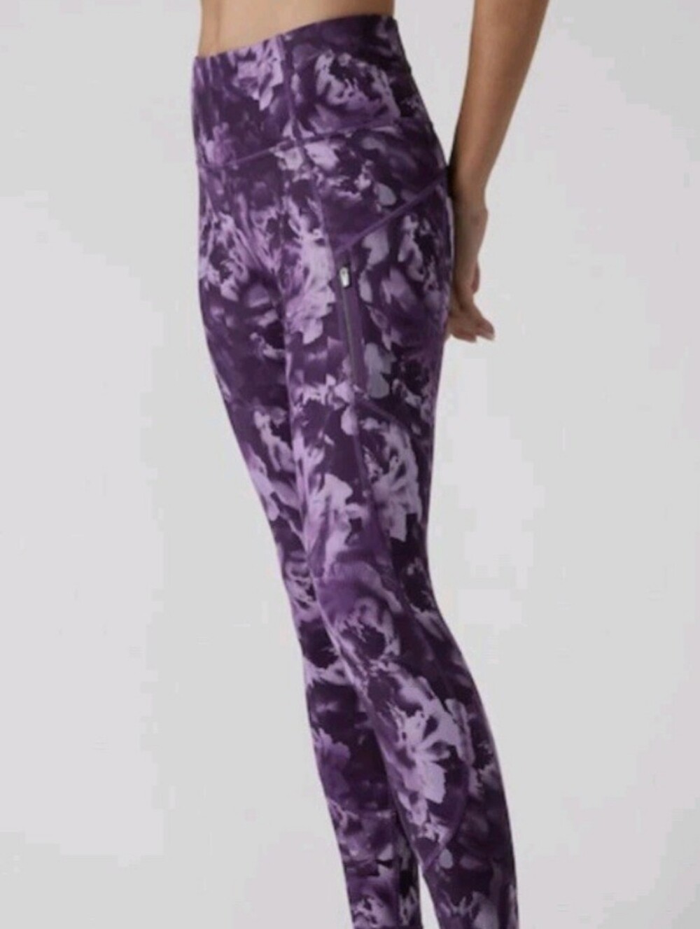 Athleta Rainier Tight Plush Supersonic Spliced Floral Purple Run/Size M